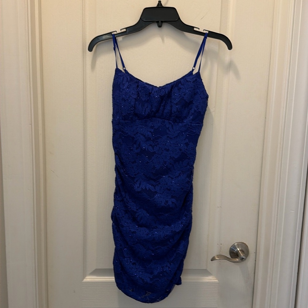 Royal blue lace dress with a sparkle effect